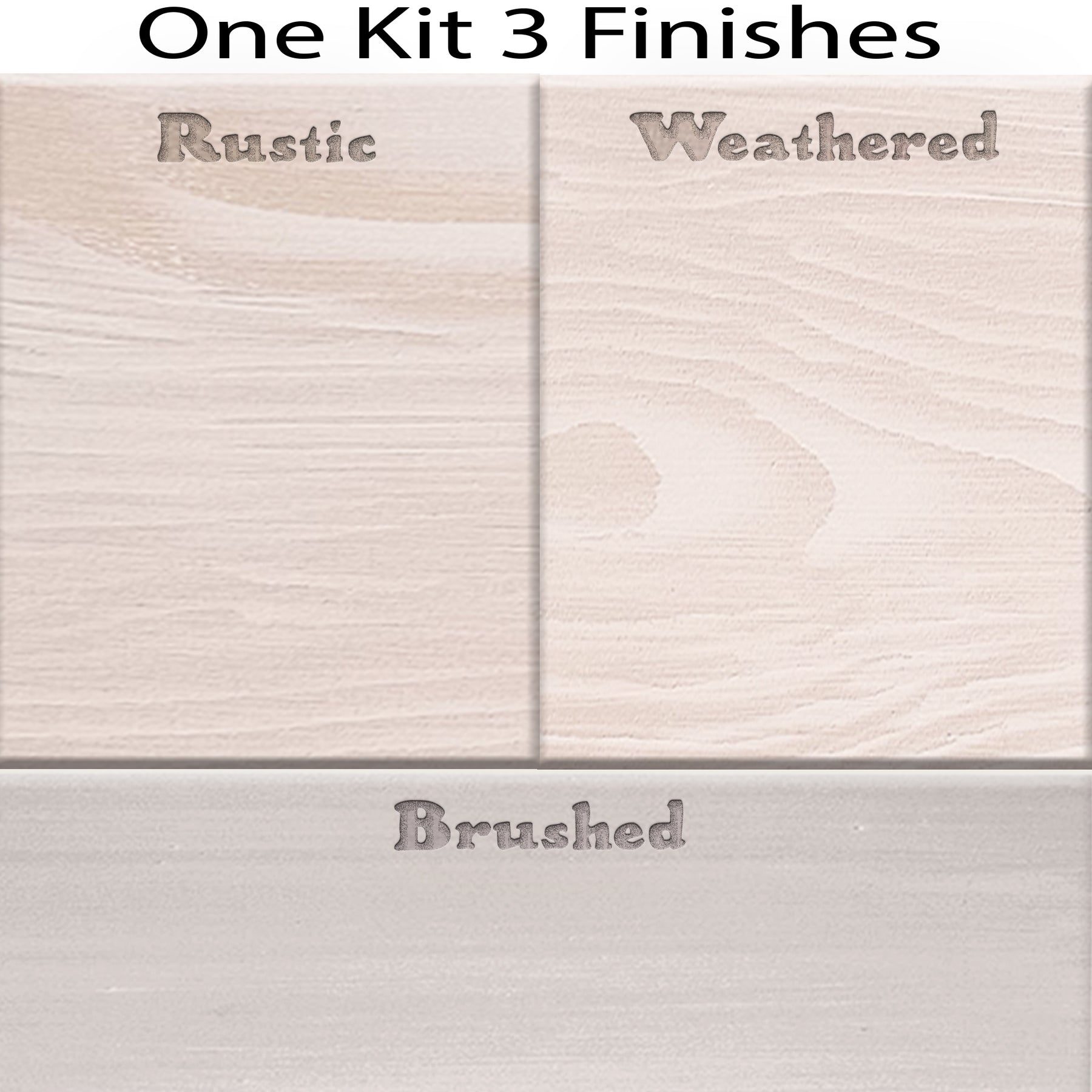 Retique It® Fireplace Mantel Wood'n Finish Kit in White Wash stain, featuring sample swatches for wood finishing options.