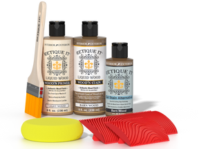Retique It® Wood'n Finish Kit in Barn Wood with multiple tools and finishes for multi-purpose woodworking projects.