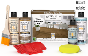 Retique It® Wood'n Finish Kit in Barn Wood stain for tabletops, includes stain and finishing supplies in a box.