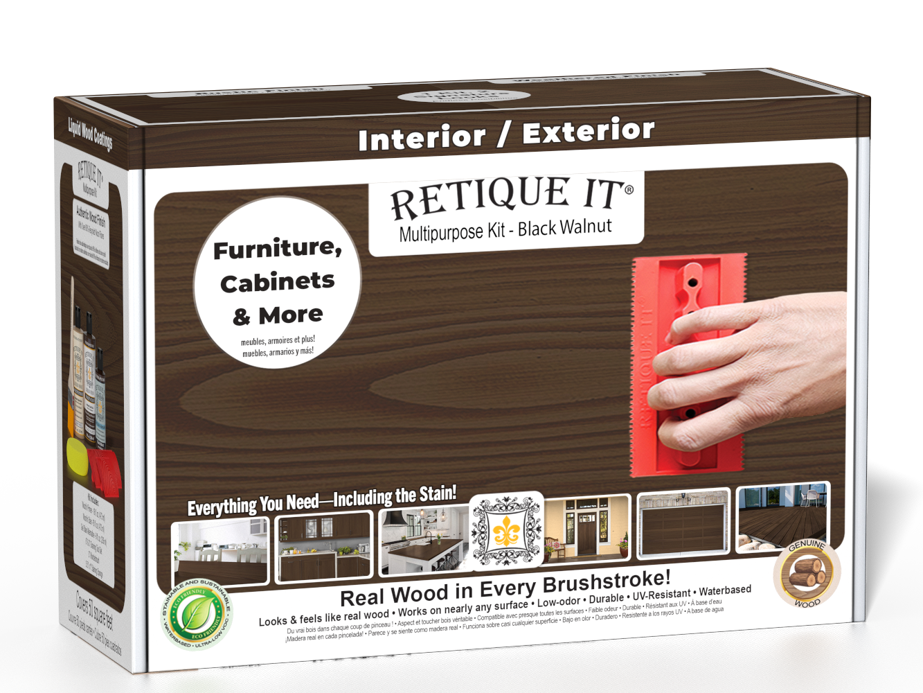 Retique It® Wood'n Finish Kit in Black Walnut with interior top coat, includes brushes and applicators for wood finishing projects