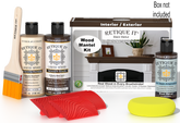 Retique It® Black Walnut wood stain kit for fireplace mantels, featuring a wooden box and stain samples.