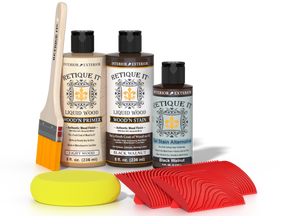 Retique It® Wood'n Finish Kit in Black Walnut, a multi-purpose wood finishing set with brushes and wood stain for furniture.