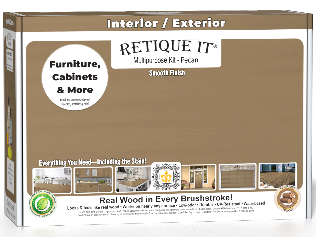 Retique It® Multi-purpose Smooth Finish Kit in Pecan for interior wood projects, featuring a matte top coat.