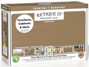 Retique It® Multi-purpose Smooth Finish Kit in Pecan for interior wood projects, includes top coat with a matte finish.