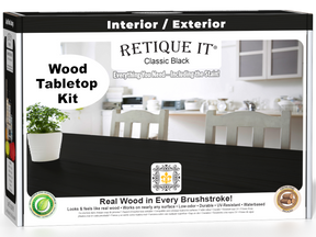 Retique It® Wood'n Finish Kit in Classic Black for tabletops, featuring stain bottles and application tools in a box.