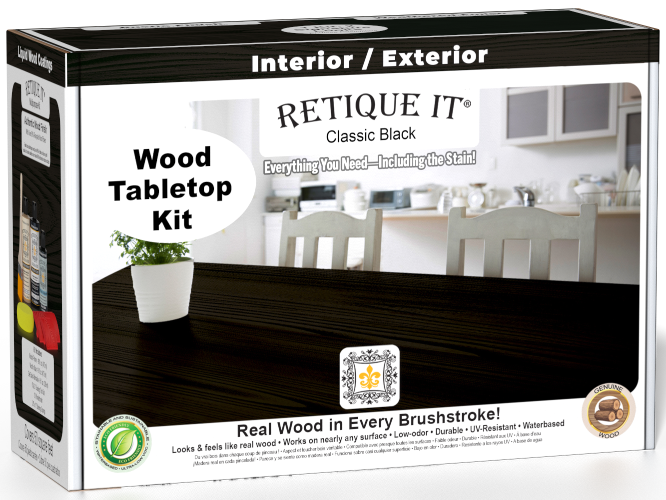 Retique It® Wood'n Finish Kit in Classic Black, stain set with brushes and finishing tools for wood furniture restoration.
