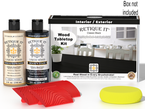 Retique It® Wood'n Finish Kit in Classic Black stain for tabletops, includes stain box and application tools.