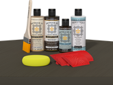 Retique It® Wood'n Finish Kit in charcoal, interior top coat for wood furniture, showcasing the kit and application tools.