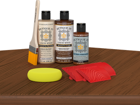 Retique It® Vintage Cherry wood stain kit for fireplace mantel, showcasing the rich cherry finish on wood surface.