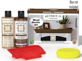 Retique It® Wood'n Finish Kit in Vintage Cherry stain for fireplace mantels, showing the wood stain application and finish details.