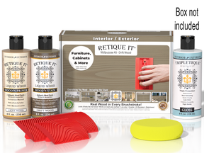 Retique It® Wood'n Finish Kit in Drift Wood for interior top coat, includes wood finish and tools in a compact box.