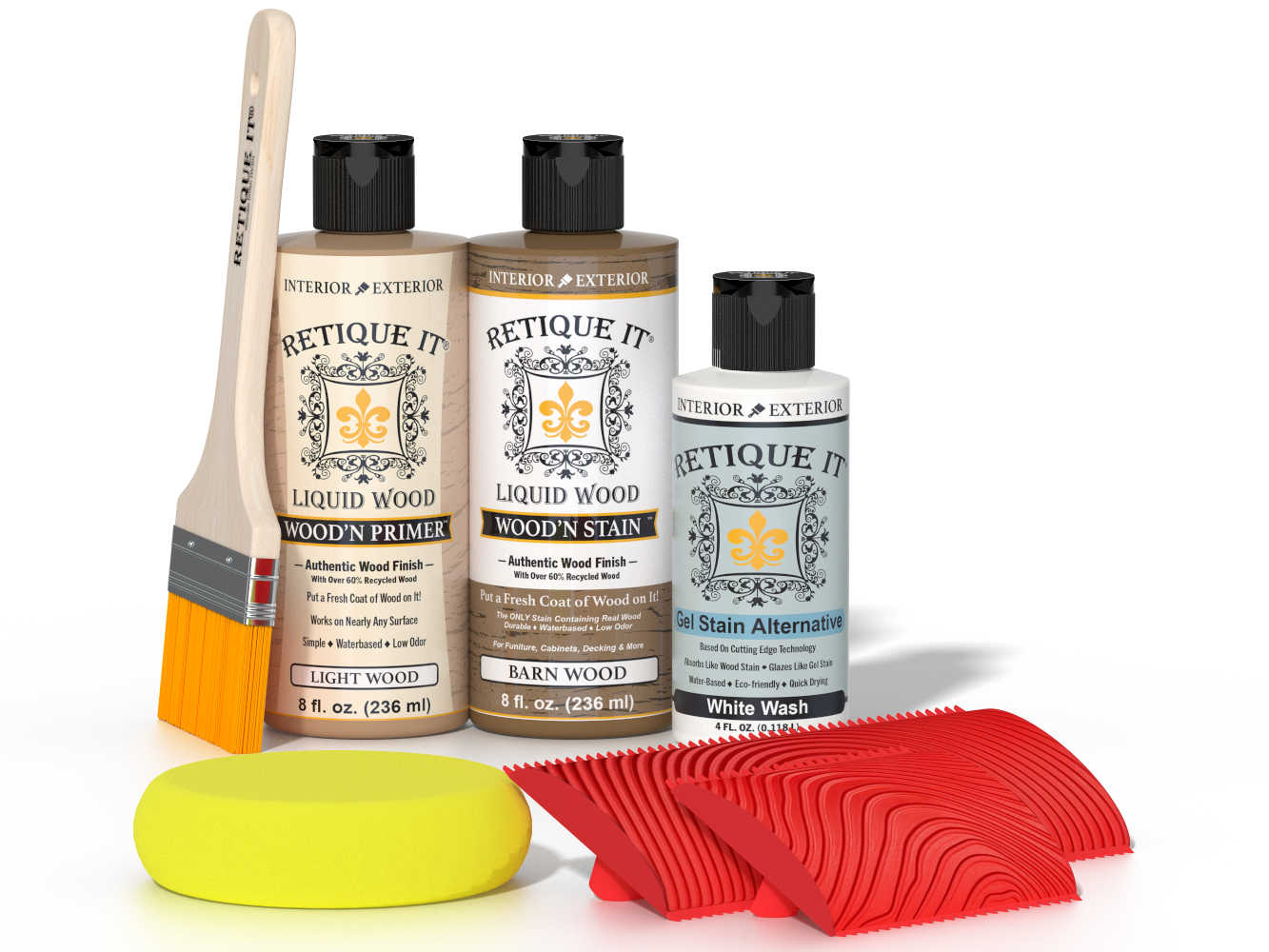 Retique It® Wood'n Finish Kit in French Oak for multi-purpose wood finishing, featuring wood stain and finish components.