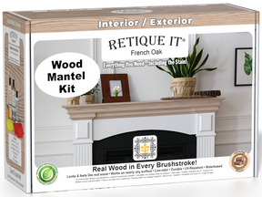 Retique It® French Oak wood stain kit for fireplace mantels, showcasing wood finish options with a natural oak appearance.