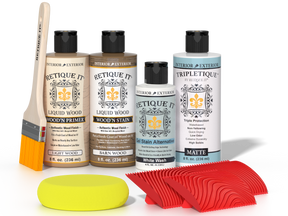 Retique It® Wood'n Finish Kit in French Oak for interior top coat, featuring wood stain and finishing supplies for furniture.