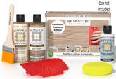 Retique It® Wood'n Finish Kit in French Oak for multi-purpose wood finishing, featuring a box with various wood stain and finish products.