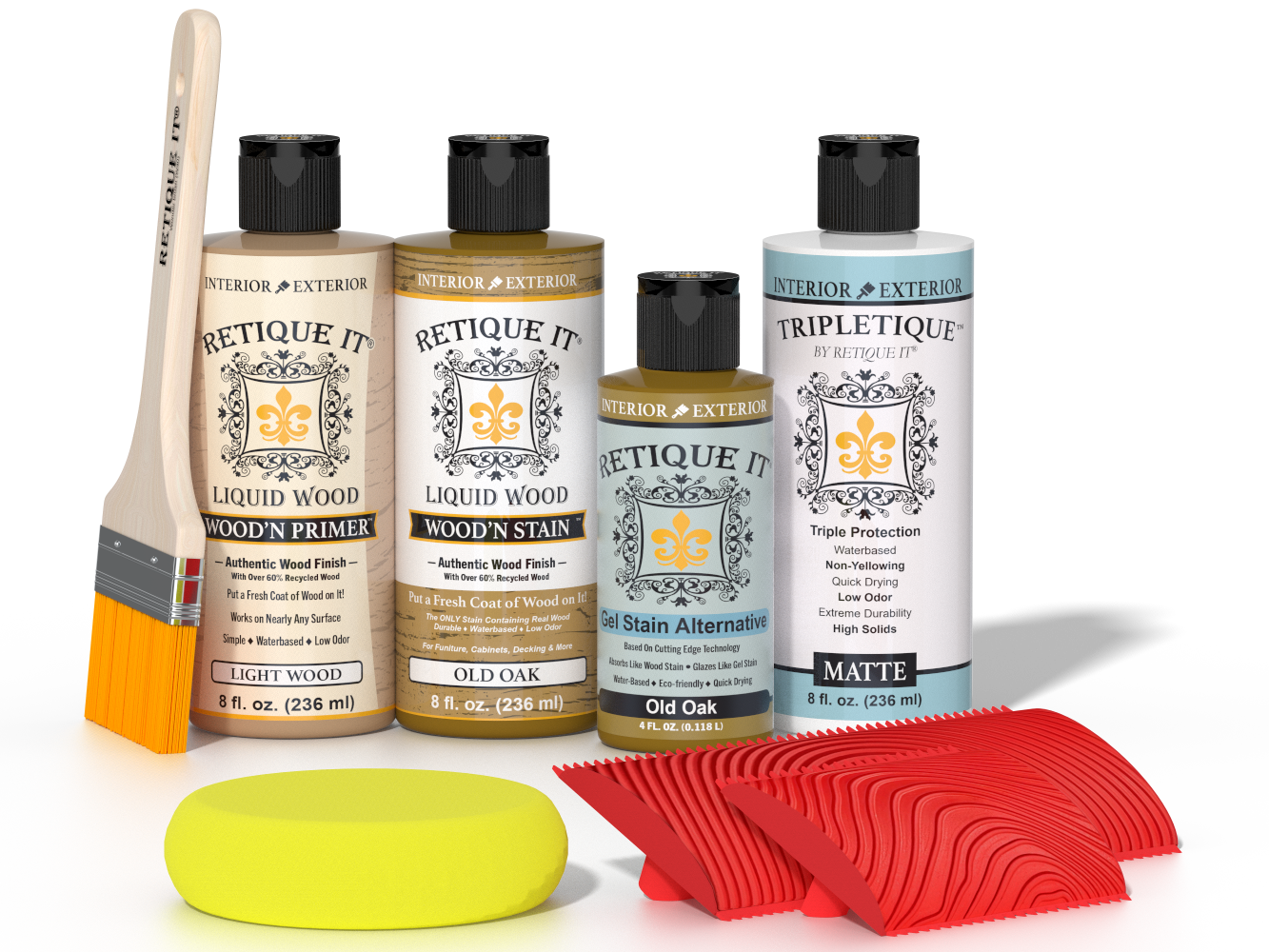 Retique It® Wood'n Finish Kit in Old Oak for interior top coat, featuring wood stain and finish components in a multi-purpose kit.