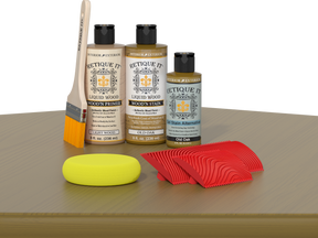 Retique It® Fireplace Mantel Wood'n Finish Kit in Old Oak stain, showcasing the wood finish and application details.