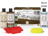 Retique It® Wood'n Finish Kit in Dark Pecan stain for tabletops, includes stain bottle and application tools.