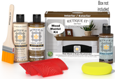 Retique It® Fireplace Mantel Wood'n Finish Kit in Dark Pecan stain, shown with stain bottle and applicator on a wooden mantel.