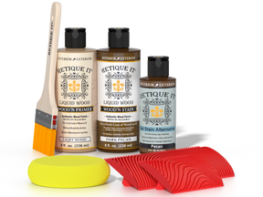 Retique It® Wood'n Finish Kit in Dark Pecan, a multi-purpose wood finishing kit with brushes and stain for furniture.