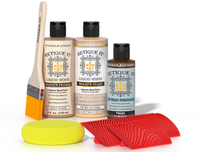 Retique It® Fireplace Mantel Wood'n Finish Kit in Pickled Oak stain, featuring wood stain and finishing supplies for fireplace mantels.