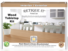 Retique It® Wood'n Finish Kit in Pickled Oak stain, featuring a box with stain bottles and application tools for wood finishing.