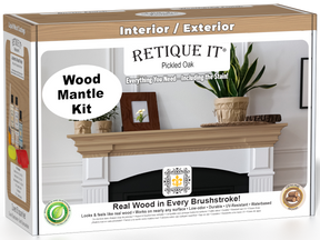 Retique It® Fireplace Mantel Wood'n Finish Kit in Pickled Oak stain, featuring wood stain and finishing supplies for fireplace mantels.
