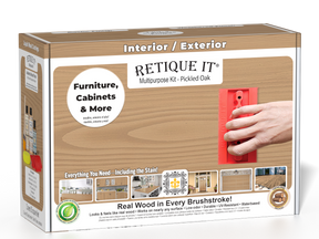 Retique It® Wood'n Finish Kit in Pickled Oak, a multi-purpose wood finish kit with tools and products for wood restoration.