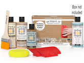 Retique It Wood'n Finish Kit in Pickled Oak for interior top coat, featuring a box with application tools and finish products.