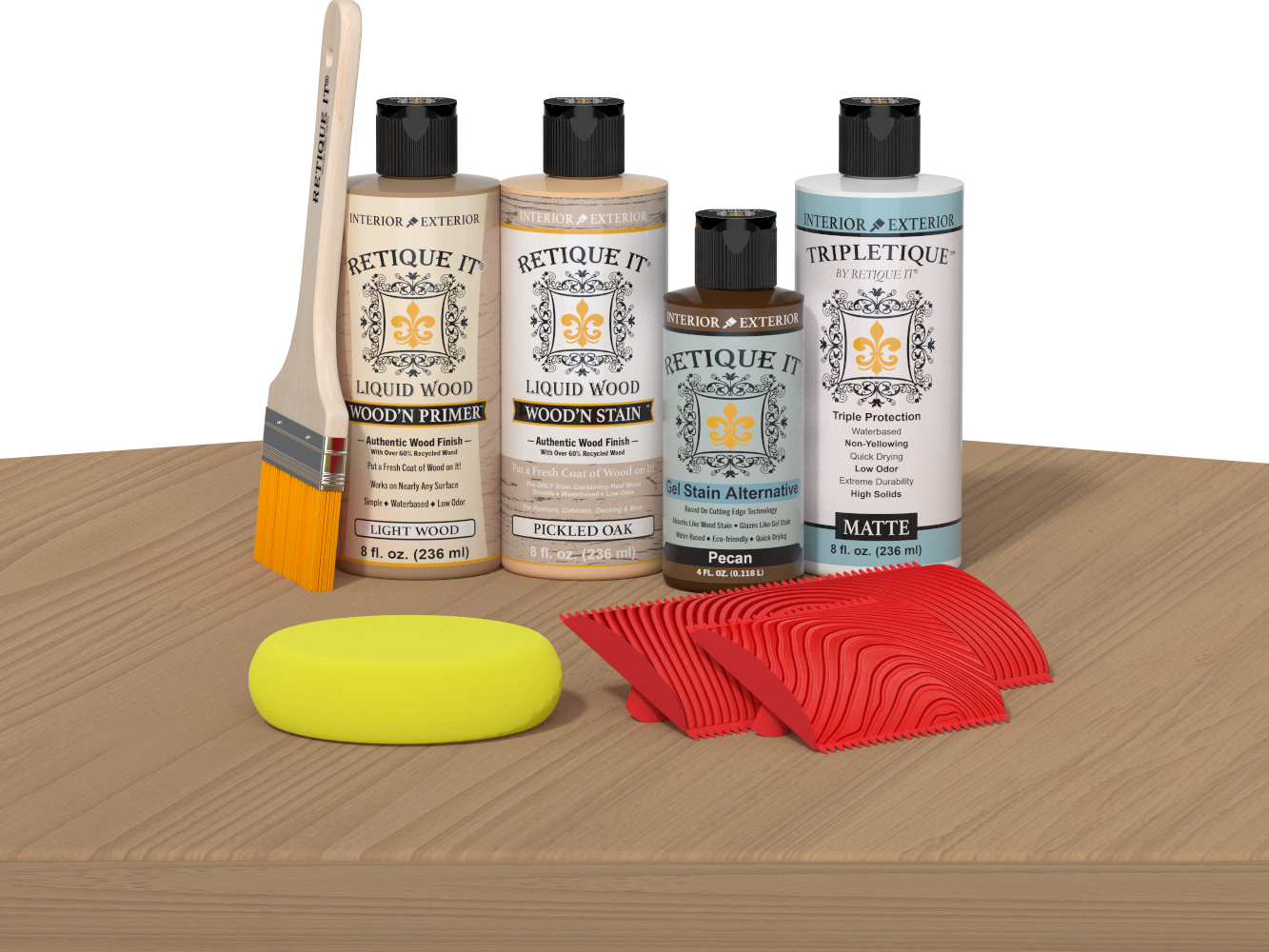 Retique It® Wood'n Finish Kit in Pickled Oak for interior top coat, shown on a wooden table surface.