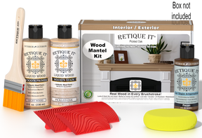 Retique It® Fireplace Mantel Wood'n Finish Kit in Pickled Oak stain, featuring wood stain application for fireplace mantels.