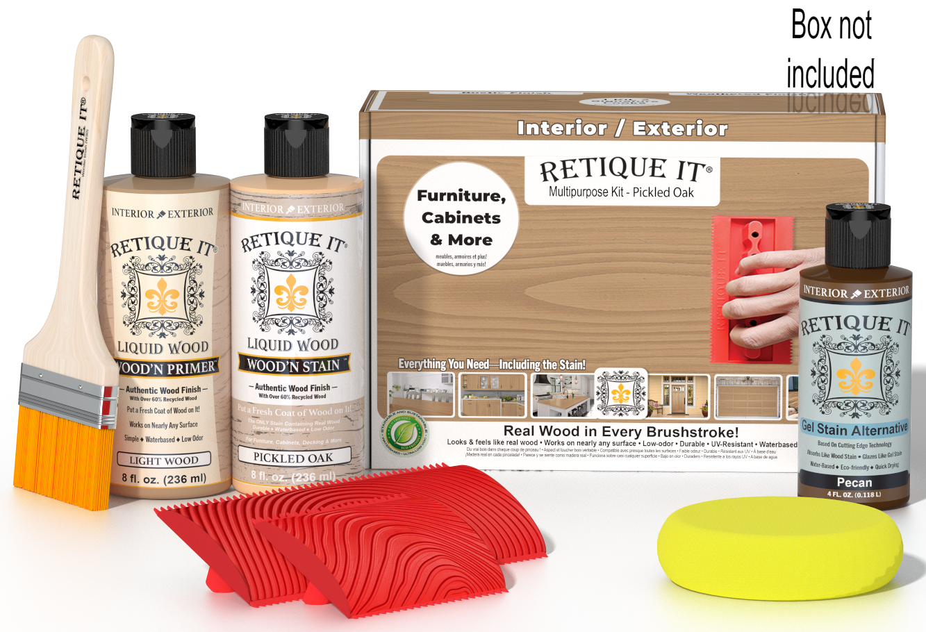 Retique It® Wood'n Kit in Pickled Oak finish with wooden box, designed for multi-purpose wood finishing and restoration.