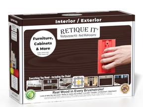 Retique It® Wood'n Kit in Red Mahogany finish with brushes and applicators for multi-purpose wood finishing.