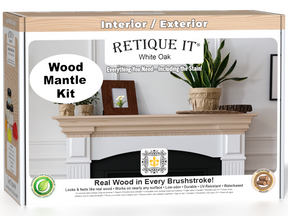 Retique It® White Oak Fireplace Mantel Wood'n Finish Kit with stain, shown in a 3D box view, designed for wood fireplace mantels.
