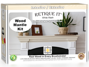 Retique It® Fireplace Mantel Wood'n Finish Kit in White Wash stain, showing a wood mantel with a smooth, white-washed finish.