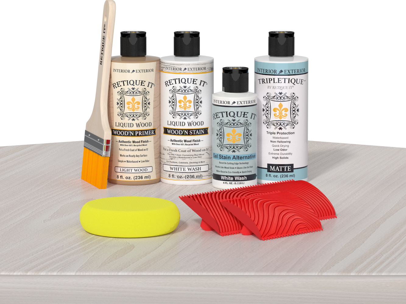 Retique It® Wood'n Kit white wash interior top coat stain on table showcasing wood finishing application.