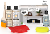 Retique It® Wood'n Finish Kit in White Wash stain for fireplace mantels, showing wood grain and finished surface details.