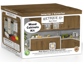 Retique It Wood'n Cabinet Kit with 48 barn wood grained doors, stained finish, showcasing natural wood grain and cabinet design.