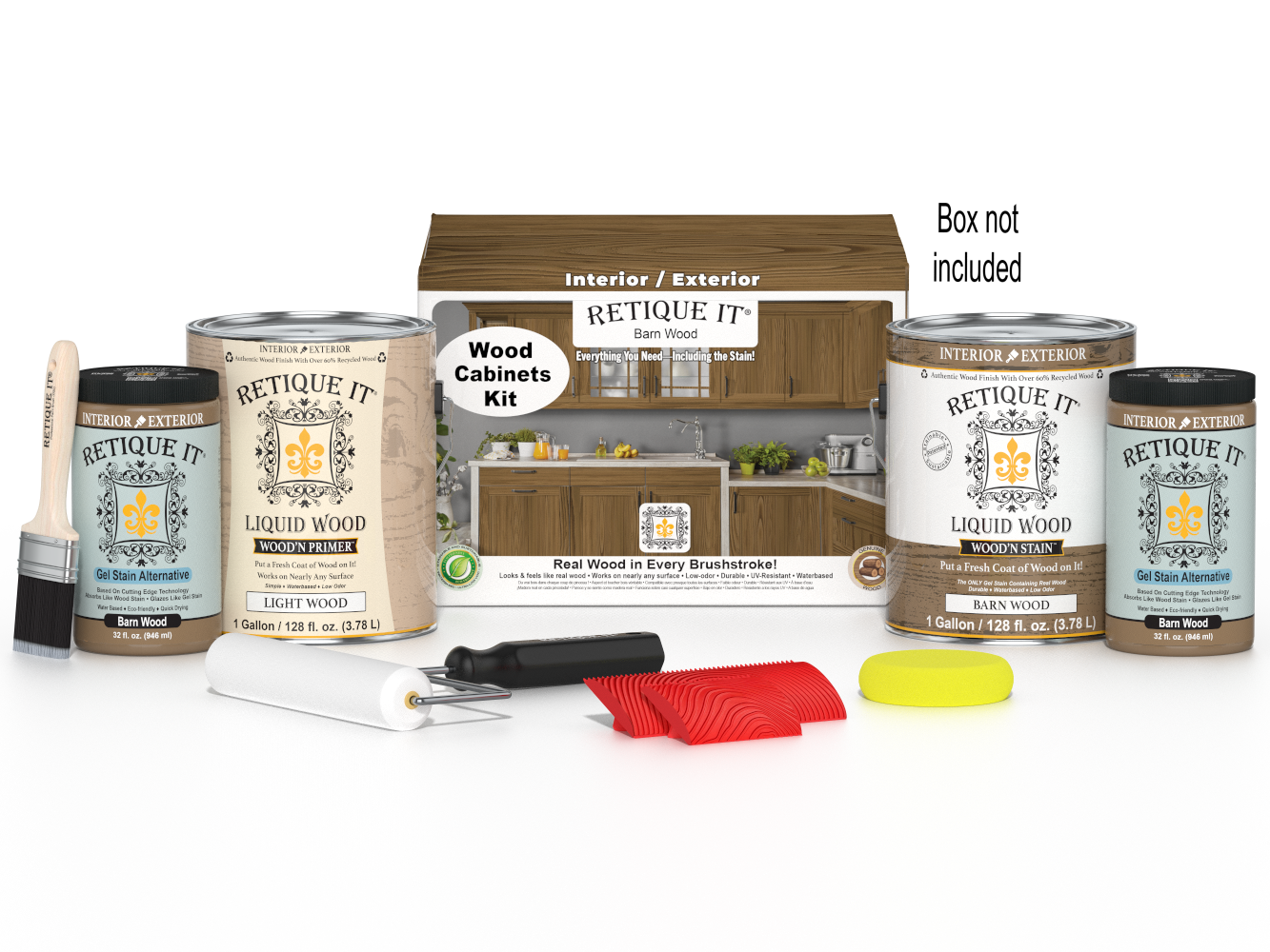 Retique It® Wood'n Cabinet Kit with 48 barn wood grain stain doors, ideal for kitchen or bathroom cabinetry.