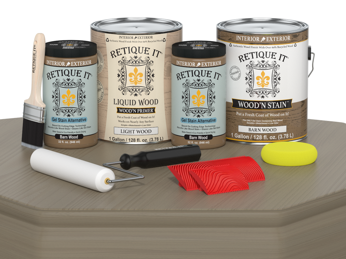 Retique It wood stain and related products on a wooden surface