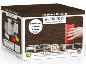 Retique It® Wood'n Cabinet Kit with 48 black walnut stained cabinet doors featuring a grained wood texture and natural finish.