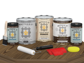 Retique It® Wood'n Kit in black walnut with matte finish, containing four large exterior top coat wood finish products for durable protection.