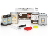 Retique It paint kit with cans, tools, and packaging on a white background