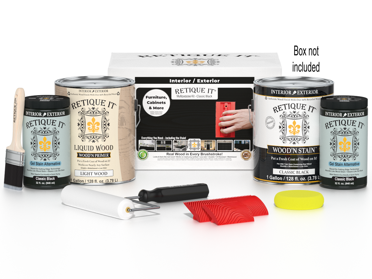 Retique It wood stain and related products on a white background