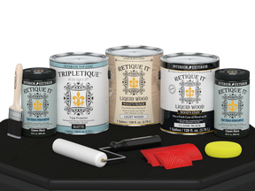 Retique It® Wood'n Kit Multi-purpose interior top coat in classic black, shown with matte finish on wood surface.