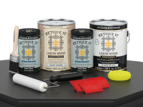 Multi-purpose Wood'n Kit by Retique It in classic black, containing four large wood finish bottles for furniture and wood projects.