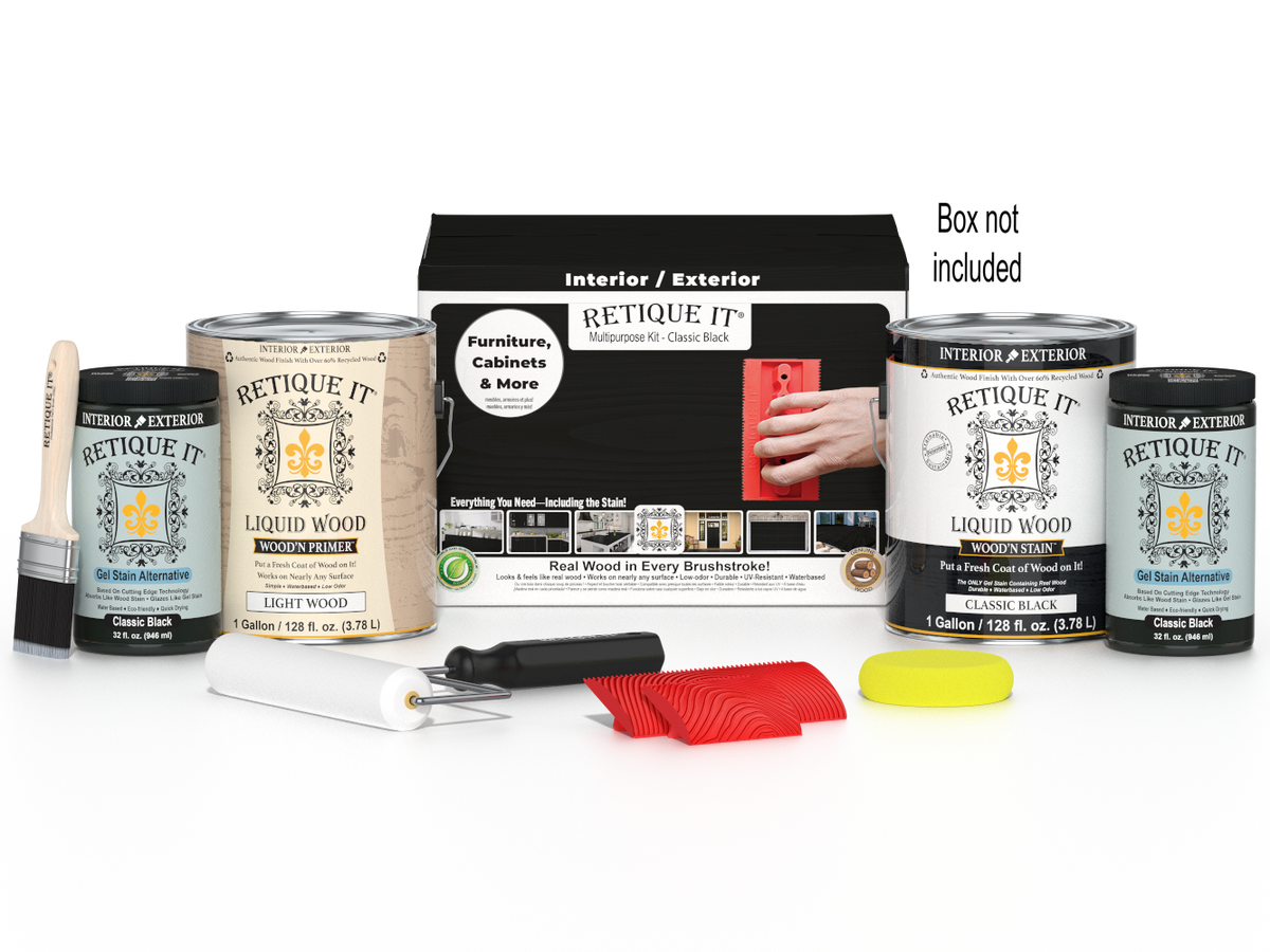 Retique It® Wood'n Kit in classic black with four large containers, designed for versatile wood finishing projects.