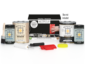 Retique It® Wood'n Finish Kit in Classic Black, multi-purpose wood finishing set with four large bottles and applicator tools.