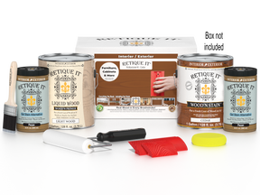Retique It wood stain and related products on a white background