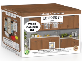 Retique It® Wood'n Cabinet Kit with 48 grained cedar doors, showcasing stained wood cabinet doors with natural grain details.